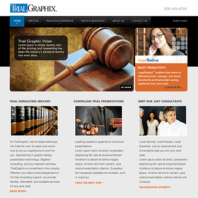 Project Piece: Litigation Presentation Designer Company Homepage Redesign by Silvia Reinhardt Portfolio,  UX/UI/Interaction Designer